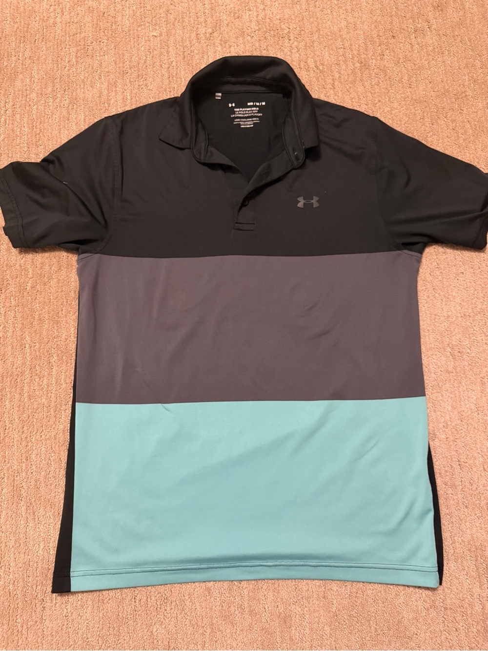 Under Armour Men’s Black/Gray/Teal Blocked Polo